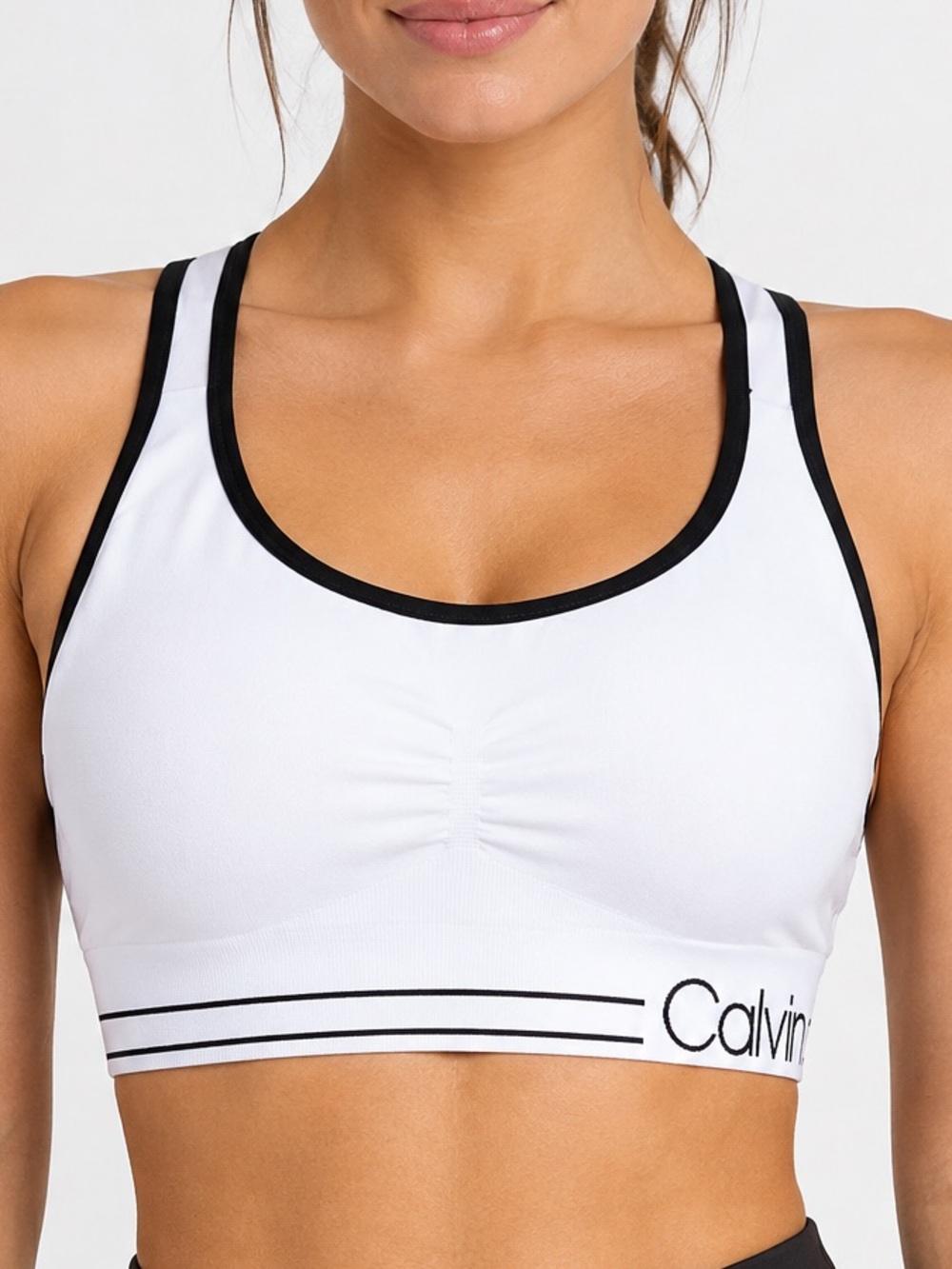 Calvin Klein Performance Womens Size L White Black Sports Bra Strappy Bralette